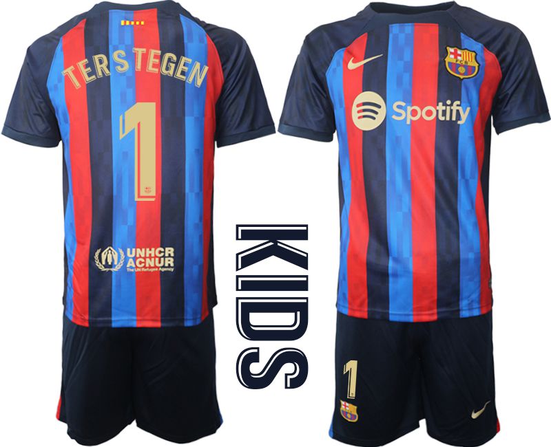 Youth 2022-2023 Club Barcelona home blue #1 Soccer Jersey